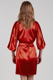 Vivisence Women's Satin Robe with 3/4 Sleeves Tie Waist Short Kimono Style Elegant Polyester Nightwear, 