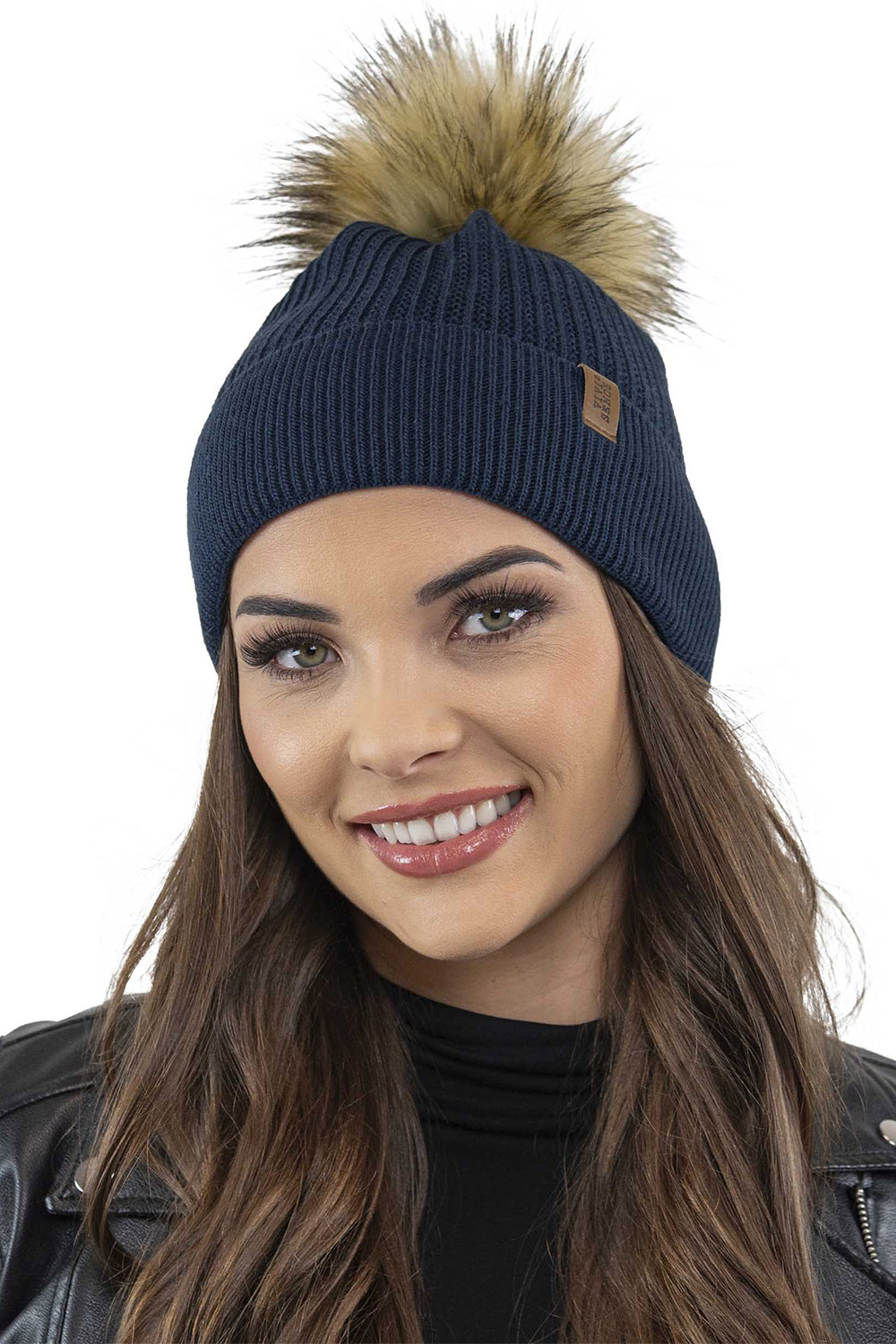 Vivisence Damen Bommelmütze Winter Wintermütze Bommel Herbst Warmem 7042, dunkelblau