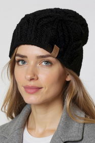 Vivisence Women Winter Hat And Scarf Set Lambswool Cotton Soft Knit Cozy Warmth, Black