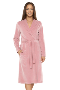 Vivisence Robe Cotton Belted Pockets Double-Sided Soft Cozy Daily Use 5022, pink