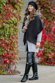 Vivisence Elegant Women's Winter Set Including Classic Beret With Floral Decoration And Matching Long Warm Wool Scarf Ideal For Cold Winter And Autumn Days, black