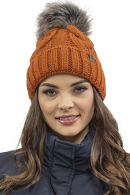 Vivisence Damen Bommelmütze Und Loop-Schal Mit Bommel Ideal Für Wintertage 7014, orange