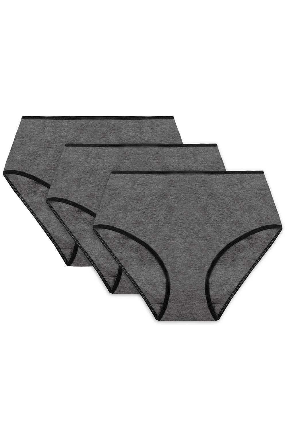 Vivisence Culotte Classique Slip pour Femme Lot de 3 Figi Silhouette Élégante 4016, bande noire : graphite