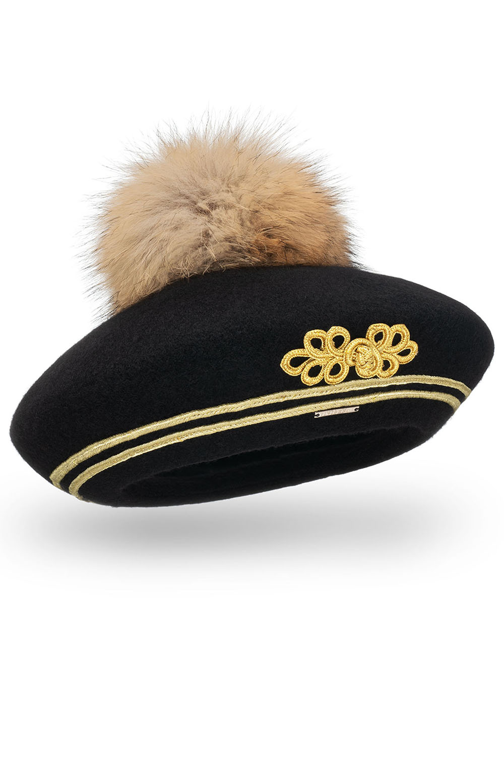 Vivisence Damen Baskenmütze Winter Handgefertigte Herbst Schurwolle And Bommel 7066, schwarz