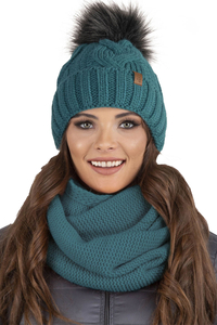 Vivisence Damen Bommelmütze Und Loop-Schal Mit Bommel Ideal Für Wintertage 7014, dunkeltürkis