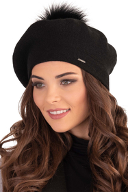 Vivisence Elegant Women's Winter Set Including Beret With Pompom And Matching Scarf Made Of Warm Fabric Perfect For Cold Winter And Autumn Days, black