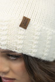 Vivisence Women's Pom Pom Hat Fleece Lined Perfect Fit Extra Warm, ecru