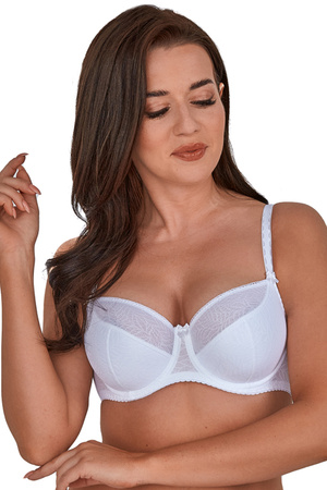 Gaia 594 Sandy underwired half padded full cup bra lacy smooth patterned big bust maxi regulated not removable straps - made in EU, white 2