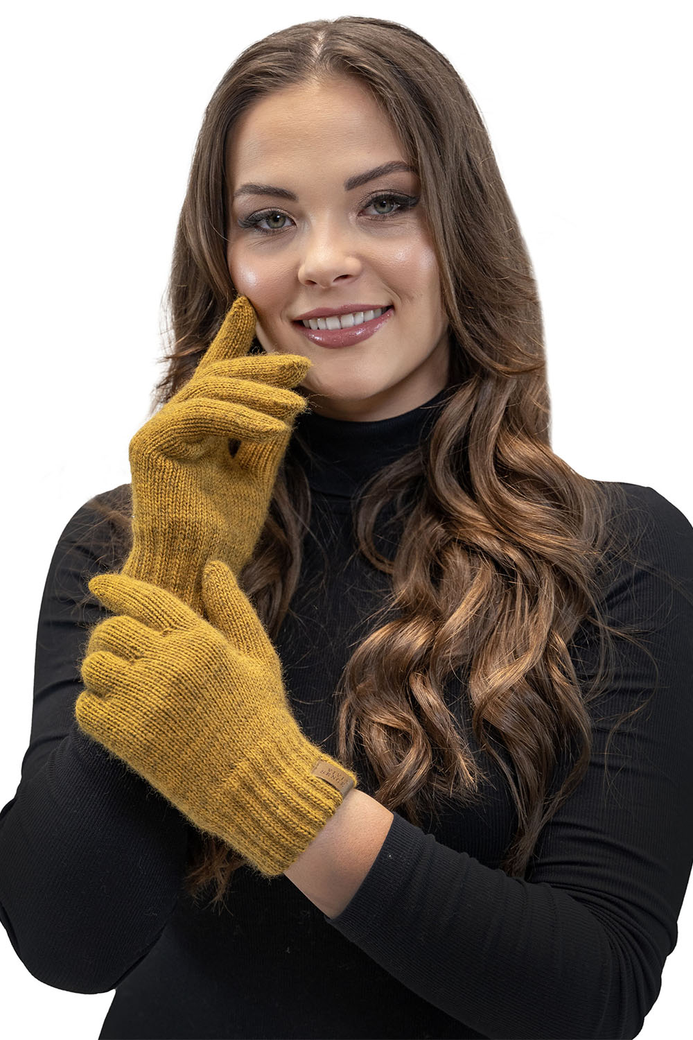 Vivisence Damen Winter Set Bommelmütze Loop Schal Handschuhe Warm Elegant, dunkelgelb