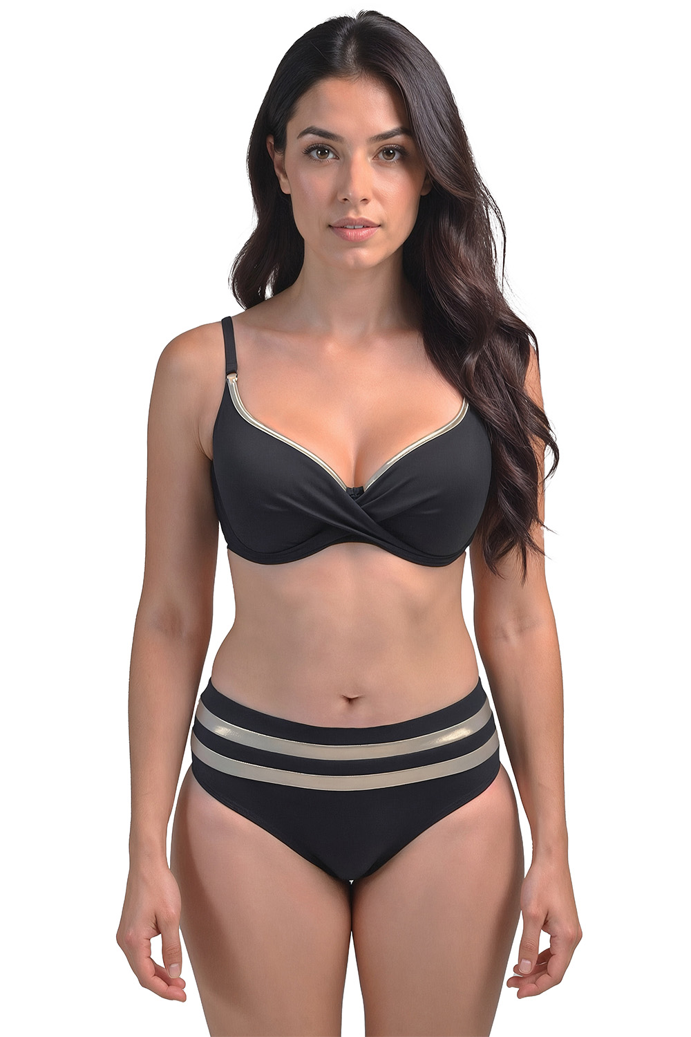 Vivisence Bikini Push Up BH Verstellbare Träger Ideal Für Strand Schwimmbad 3222, schwarz-golden