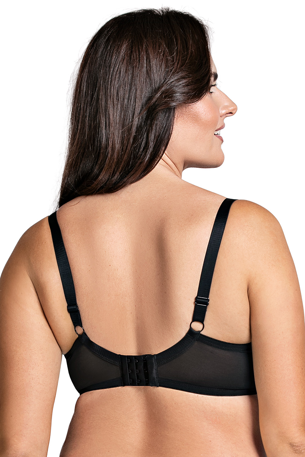 Vivisence Semi-Padded Bra Floral Lace Upper Cups Smooth Foam Bottom Cups Adjustable Wide Straps Supportive Wires Perfect for Gift Elegant Packaging, Black