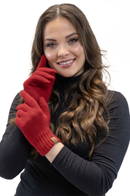 Vivisence Damen Winter Set Bommelmütze Loop Schal Handschuhe Warm Elegant, rot