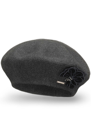 Vivisence Damen Baskenmütze Garn mit Blumenapplikation Ideal für Wintertage 7036, dunkelgrau