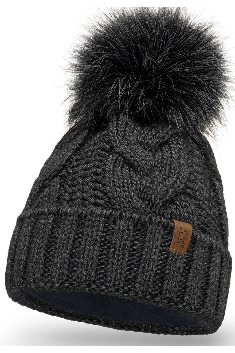 Vivisence Winter Hat With Pom Pom For Women Warm Ideal For Cold Days 7014, dark grey