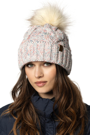 Vivisence Damen Bommelmütze Und Loop-Schal Mit Bommel Ideal Für Wintertage 7014, weiße Melange