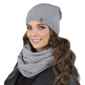 Vivisence Damen Winter Set Mütze Und Loop-Schal Komfort für Kalte Tage 7017Kmpl, hellgrau