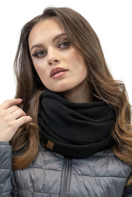 Vivisence Modisches Damen-Set aus Mütze Mit Umweltfreundlichem Pompon und Doppelt Gefaltetem Strickstoff Sowie Passendem Loop-Schal Ideal für Kalte Wintertage, Schwarz