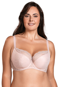Vivisence Underwired Bra Lace Semi Padded Bra Half-Padded Cups Floral Lace Details Adjustable Straps Side Seam Boning Perfect for Elegant Gift, pink