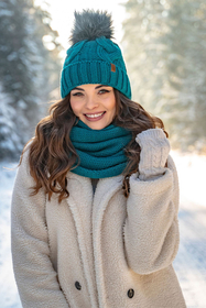 Vivisence Winter Hat With Pom Pom For Women Warm Ideal For Cold Days 7014, dark turquoise