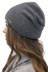 Vivisence Damen Mütze Winter Weichem Futter Zickzackmuster Perfekten Sitz 7090, schwarzgrau