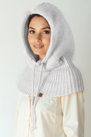 Vivisence Women Winter Hood Merino Wool Knitted Drawstring Fit Cozy Warmth, Grey