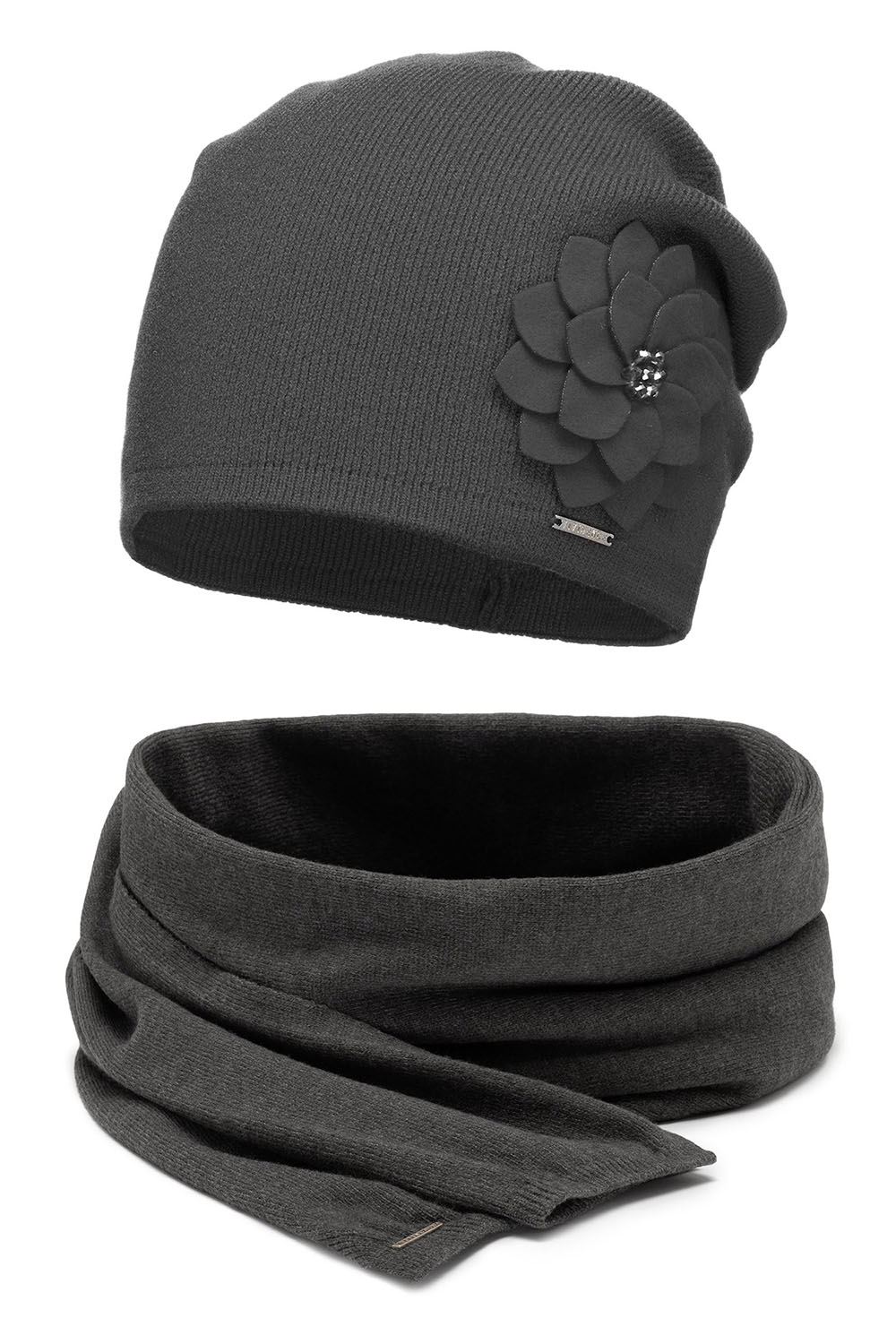 Vivisence Bonnet Et Écharpe Femme Pour L'automne et L'hiver Ensemble Chaud En Laine Avec Doublure Antistatique Pour Les Froids Jours Et Les Activités En Plein Air 7010Kmpl, gris foncé