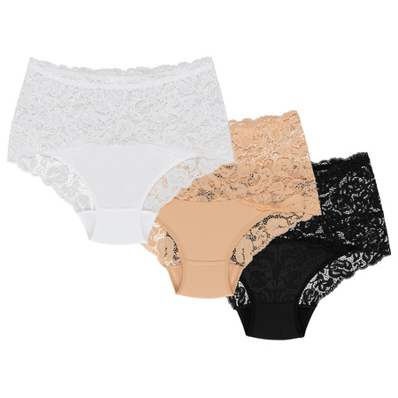 Wolbar women's lace WB414 briefs 3-pack, Beige-White-Black
