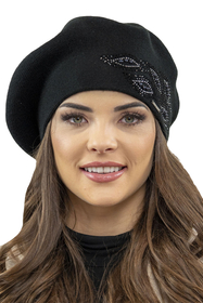 Vivisence Damen Baskenmütze mit Zirkonia-Applikation Ideal für Wintertage 7051, schwarz