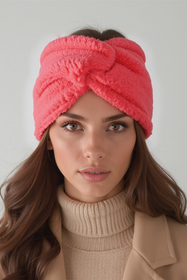 Vivisence Femme Bandeau Maille Duveteuse avec Torsade Confort et Chaleur, framboise