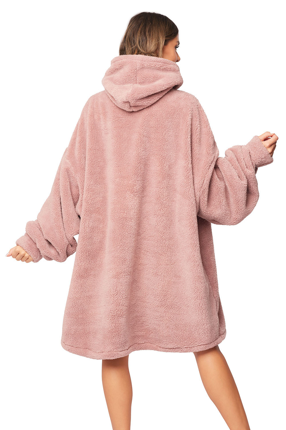 Vivisence Damen Deckenpullover Kapuze Langarm Warm Flauschig One Size 5028, pink