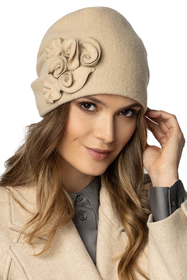 Vivisence Damen Mütze Wintermütze Elegante Warme Schurwolle Handgestickter 7076, beige