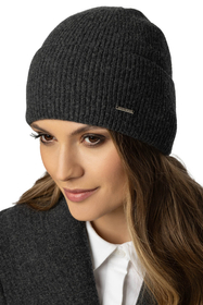 Vivisence Damen Mütze Winter Weich Strickmütze Umschlag-Saum Innenfutter 7096, schwarzgrau