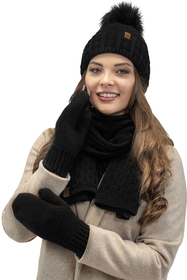 Vivisence Pom Pom Hat For Women Fleece Lined Knitted Winter Style 7015, black