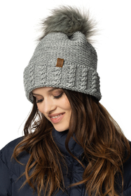 Vivisence Bonnet Et Cache Cou Pour Femme L'Automne et L'Hiver Avec Pompon En Fourrure Écologique Et Doublure En Polaire Ensemble Chaud Et Confortable Idéal Pour Les Activités Extérieures Pendant Les F, gris clair