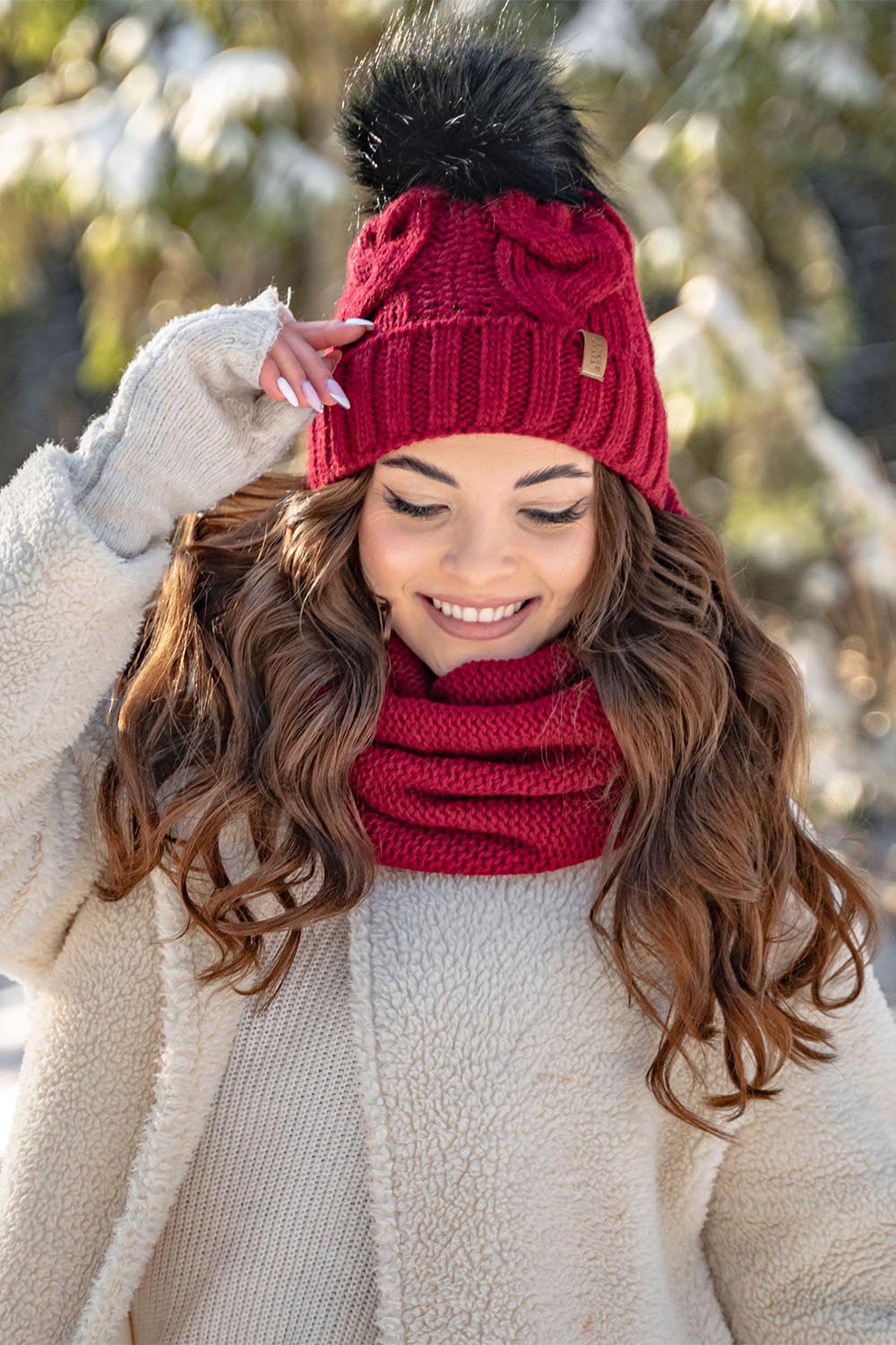 Vivisence Winter Hat With Pom Pom For Women Warm Ideal For Cold Days 7014, maroon