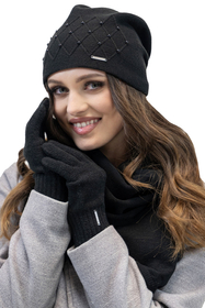Vivisence Knitted Hat For Women Warm Winter With Pearls Wool Fleece Pleats 7002, black