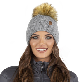 Vivisence Women's Pom Pom Hat Fleece Lined Faux Fur Pom Knitted 7019, light grey