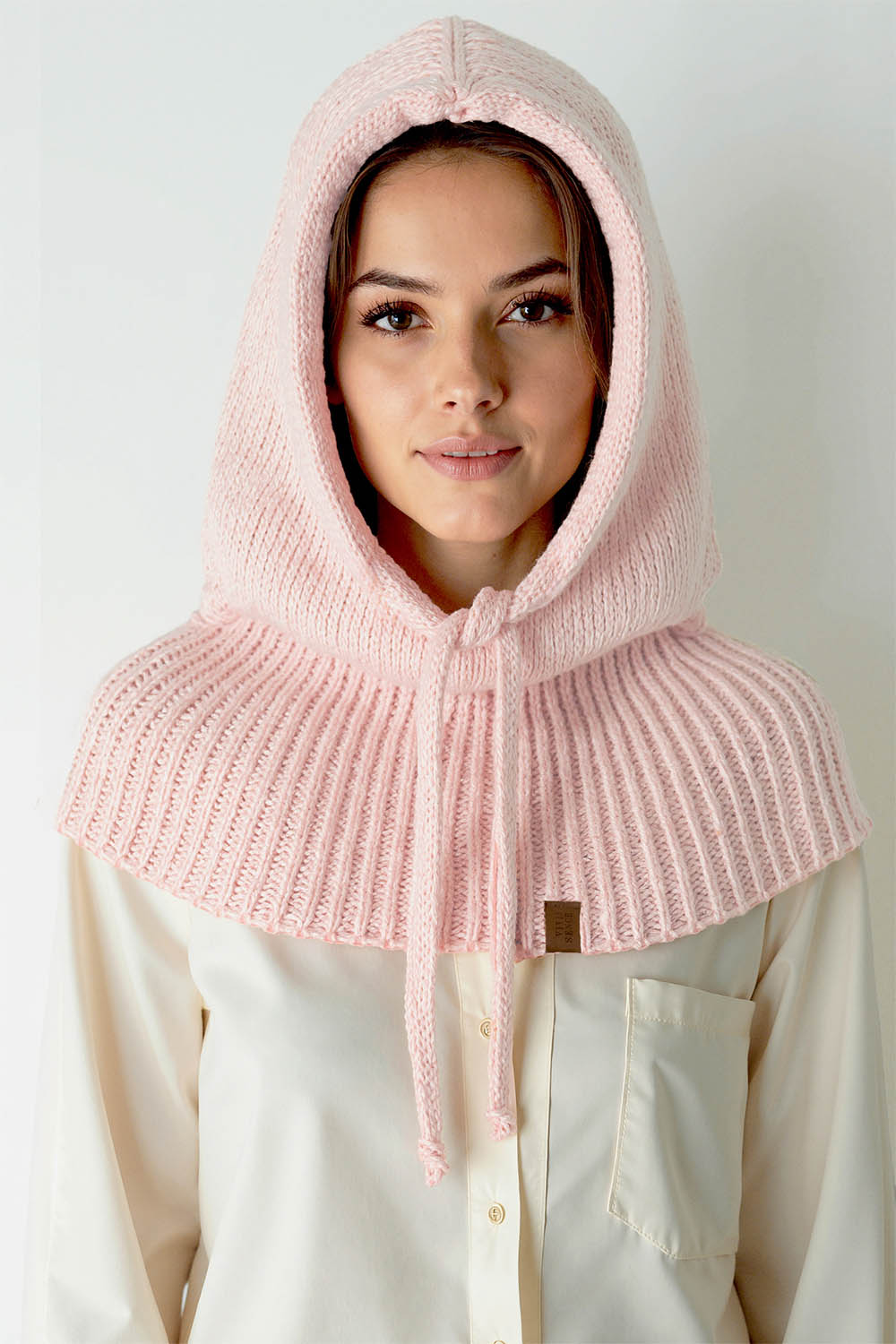 Vivisence Women Winter Hood Merino Wool Knitted Drawstring Fit Cozy Warmth, Pink