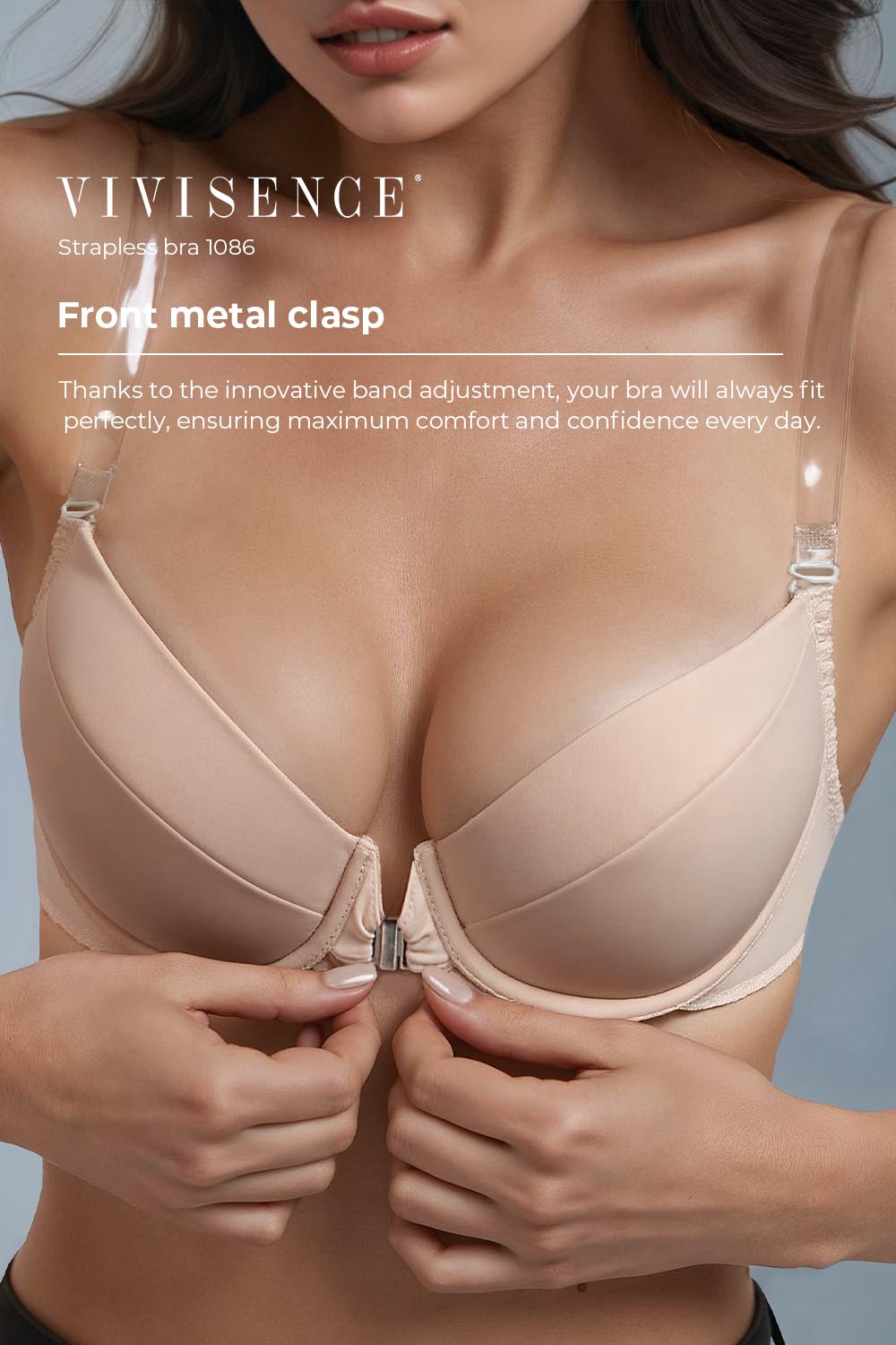Vivisence Push Up BH Metallverschluss Perfekt Für Rückenfreie Kleider 1086, Beige