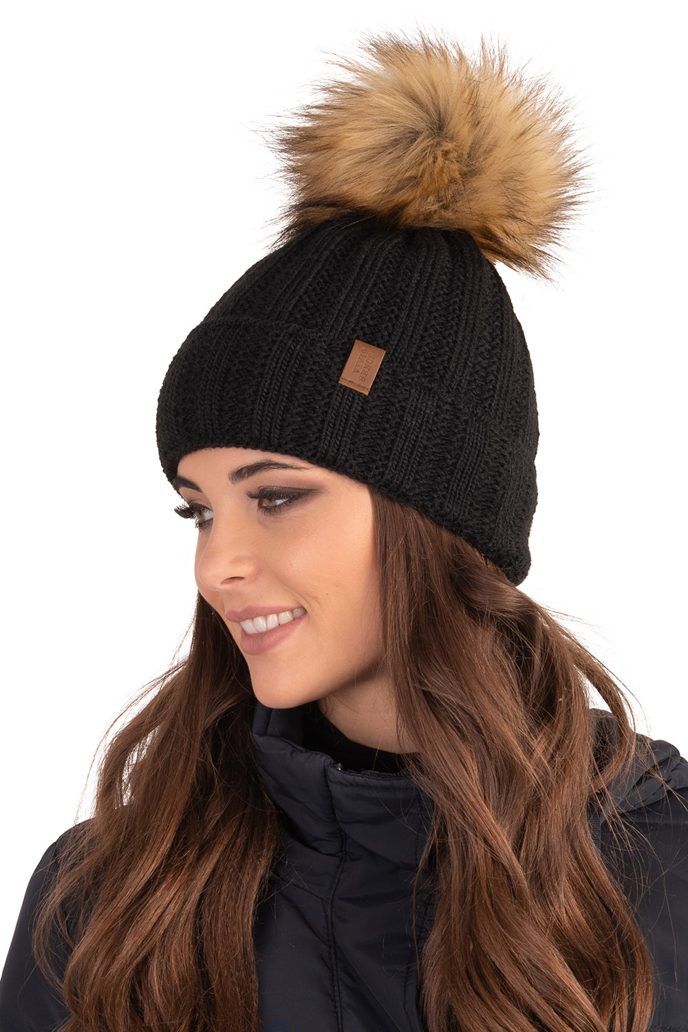 Vivisence Bonnet À Pompon Femme Doublé En Polaire Avec Pompon En Fausse Fourrure 7019, noir