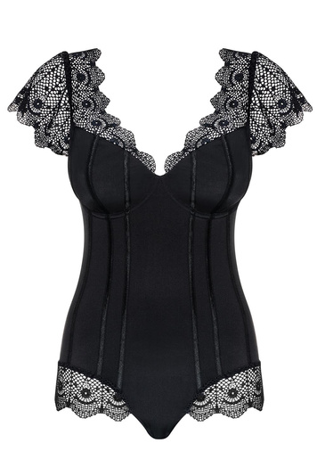 Obsessive Moketta teddy women's body underwired lace short sleeves patterned , Black