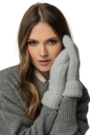 Women's Hood And Gloves for Winter and Autumn Set Stylish Balaclava Warm And Functional For Cold Weather Comfort With Soft Yarn And Elegant Tinsel Detail 7097Kmpl, light grey