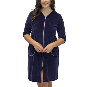 Vivisence Robe with Pockets Cotton Zipper Closure Comfortable To Wear At Home 5027, dark blue