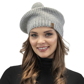 Vivisence Damen Baskenrmütze Warm Bequem Kopfbedeckung Bommel Winter 7074, hellgrau