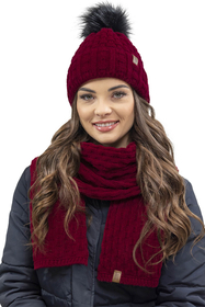 Vivisence Damen Mütze Bommel Warm Fleece Gefüttert Strick Winterstyle 7015, weinrot