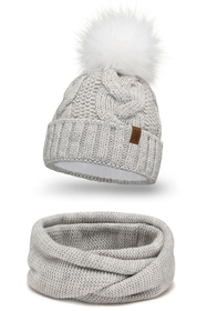 Vivisence Damen Bommelmütze Und Loop-Schal Mit Bommel Ideal Für Wintertage 7014, beige Melange