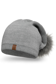 Vivisence Damen Bommelmütze Winter Bommel Klassischen Stil Verlängerter Sitz 70105, hellgrau