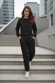 Vivisence Damen Trainingsanzug Baumwolle Bündchen Taschen Alltag Komfort 9204, 