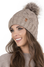 Vivisence Damen Bommelmütze Und Loop-Schal Mit Bommel Ideal Für Wintertage 7014, beige