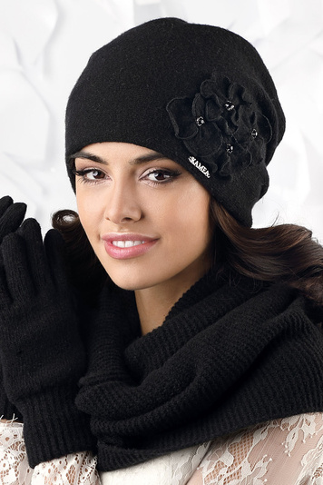 Kamea smooth woolen flower women's hat Andora , Black